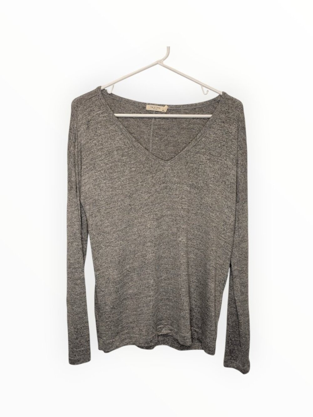 Rag & Bone Women's Tee Top V-Neck Shirt Knit Long Sleeve Heathered Gray Size S.